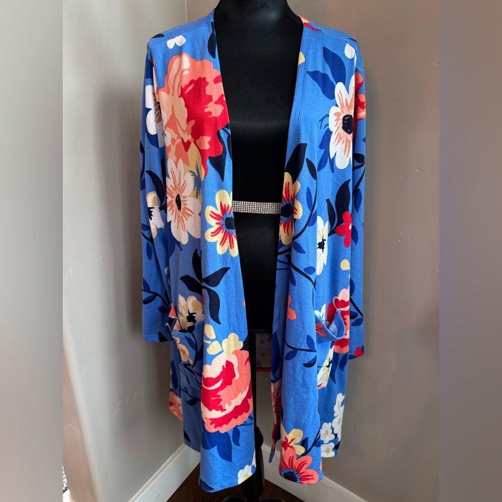 LulaRoe Caroline Blue Floral Cardigan Women’s Size XL